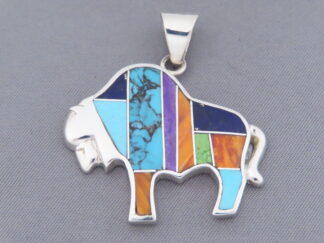 Inlaid Multi-Color Bison Pendant