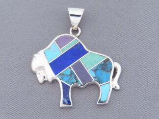 Inlaid Multi-Stone Bison Pendant – Inlay Buffalo