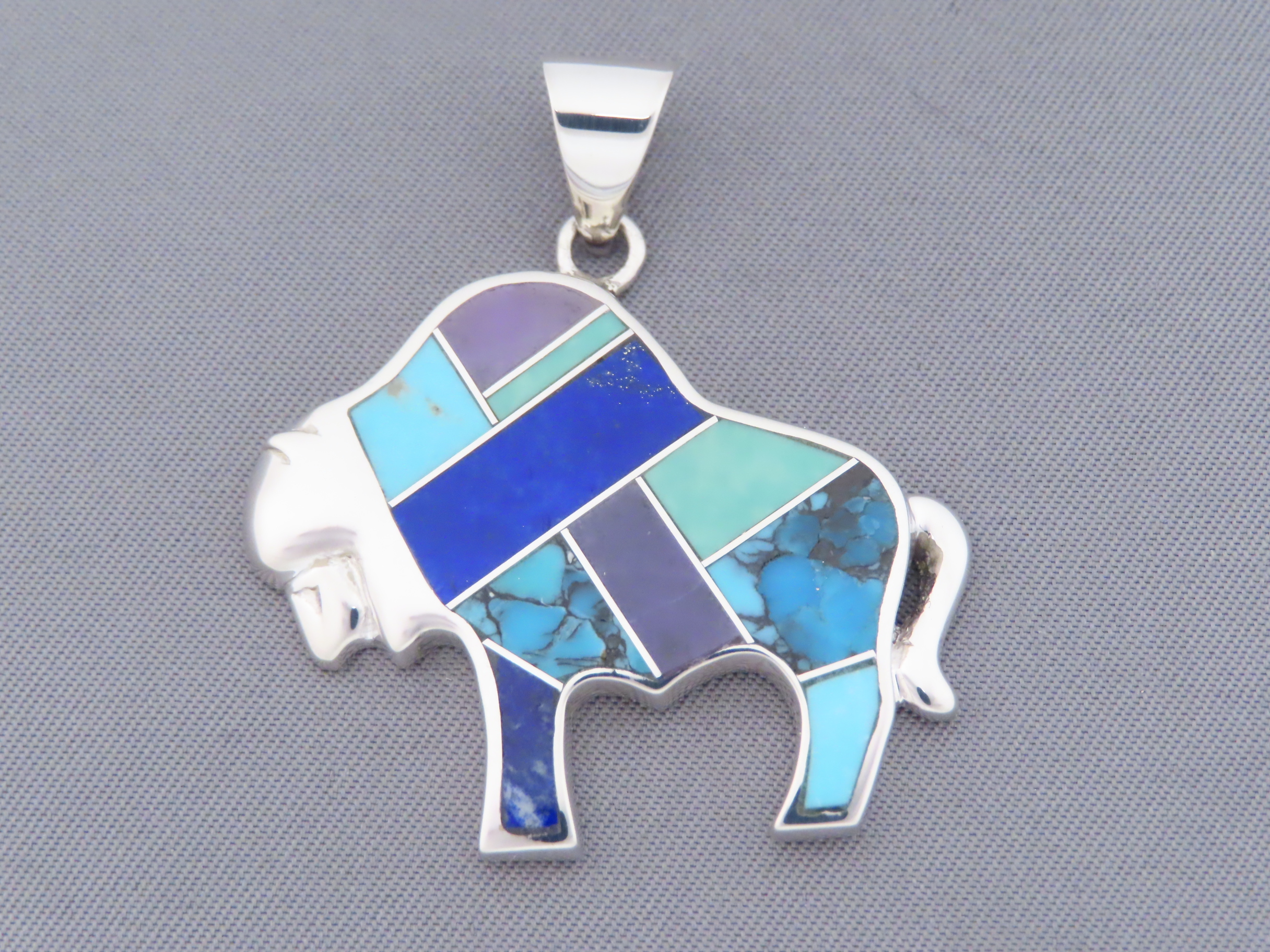 Inlaid Multi-Stone Bison Pendant – Inlay Buffalo