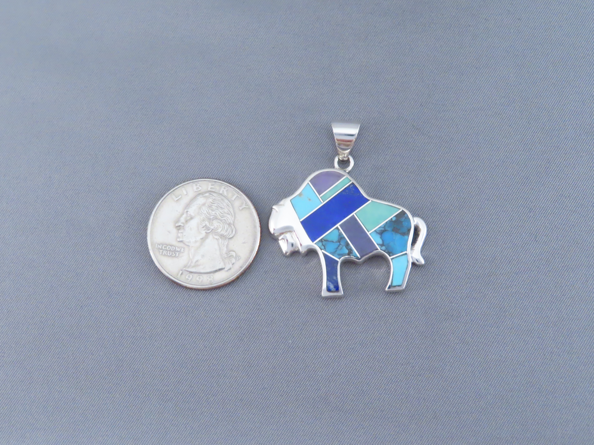 Inlaid Multi-Stone Bison Pendant – Inlay Buffalo