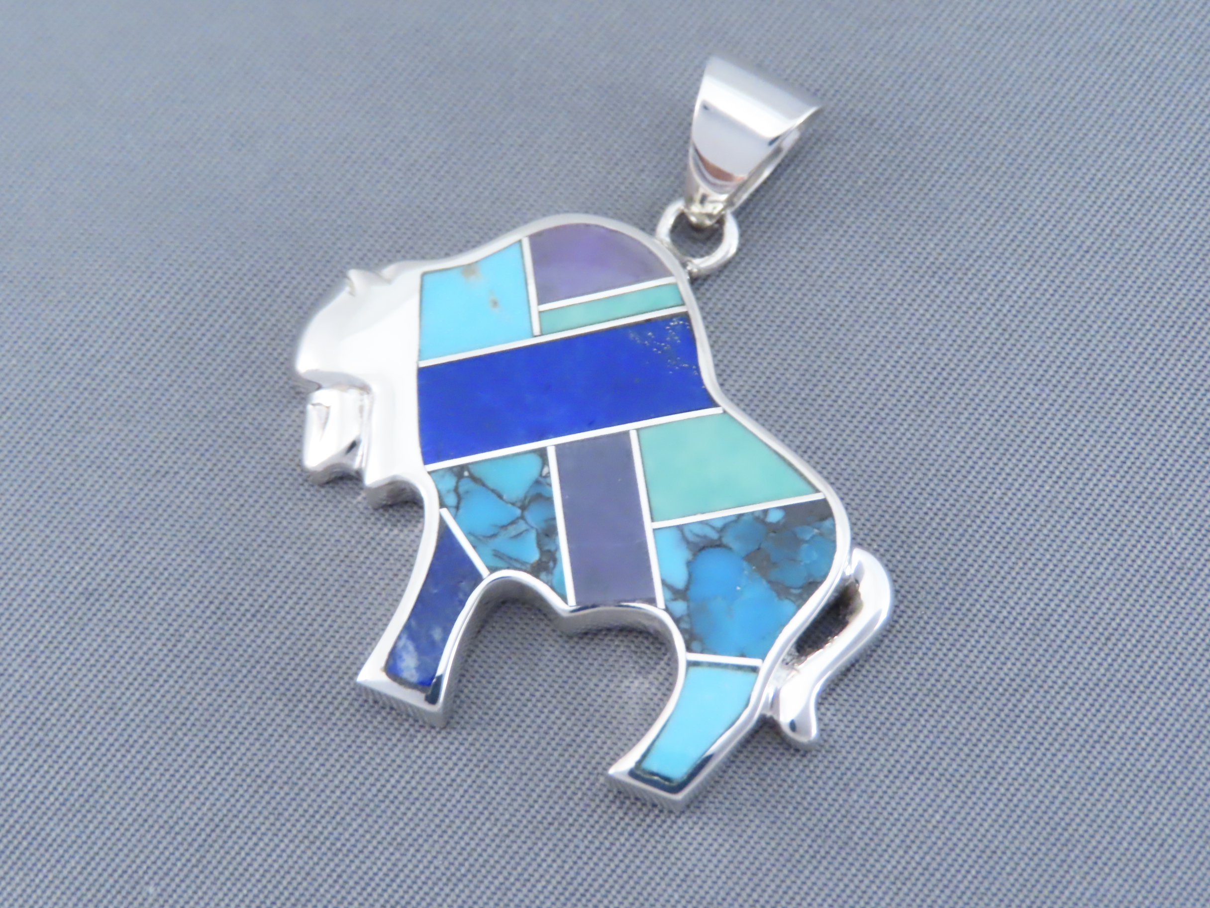 Inlaid Multi-Stone Bison Pendant – Inlay Buffalo