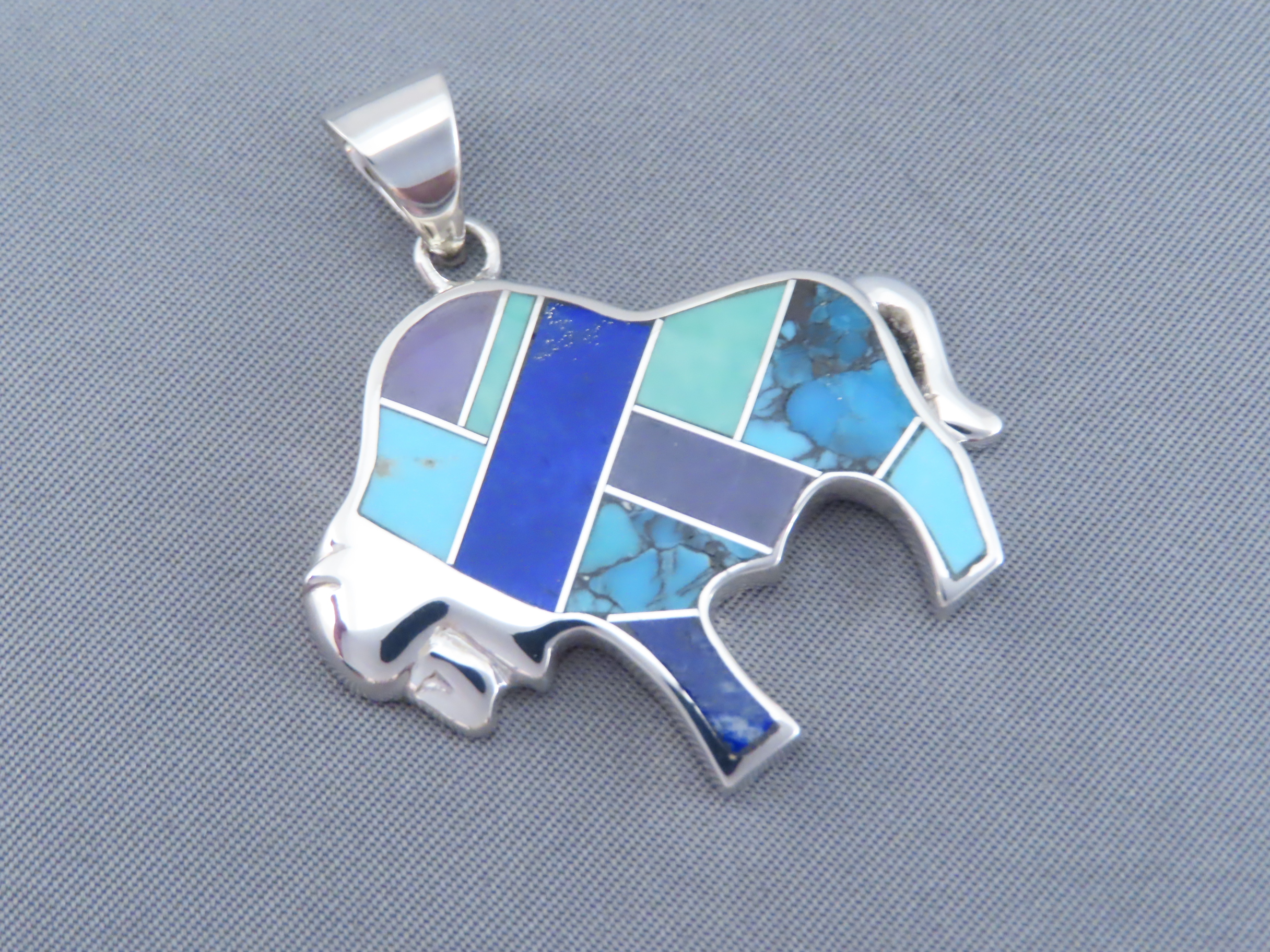 Inlaid Multi-Stone Bison Pendant – Inlay Buffalo