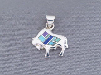 Inlaid Multi-Stone Bison Pendant (Small & Adorable)