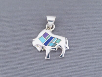 Inlaid Multi-Stone Bison Pendant (Small & Adorable)