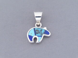 Turquoise & Lapis Inlay Bear Pendant (small)