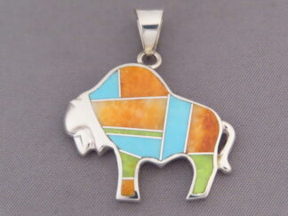 Colorful Multi-Stone Inlay BISON Pendant