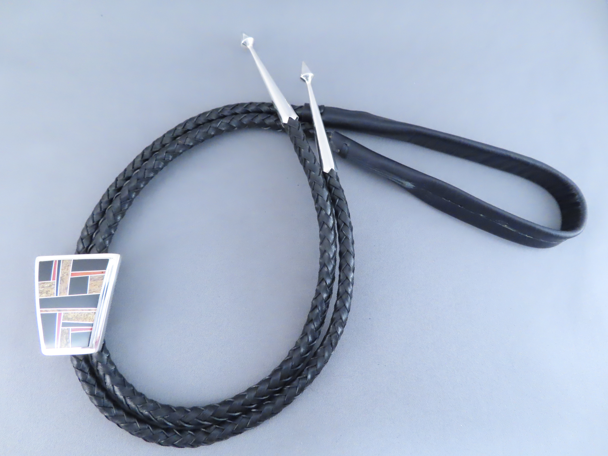 Inlaid Multi-Stone & Coral Bolo Tie