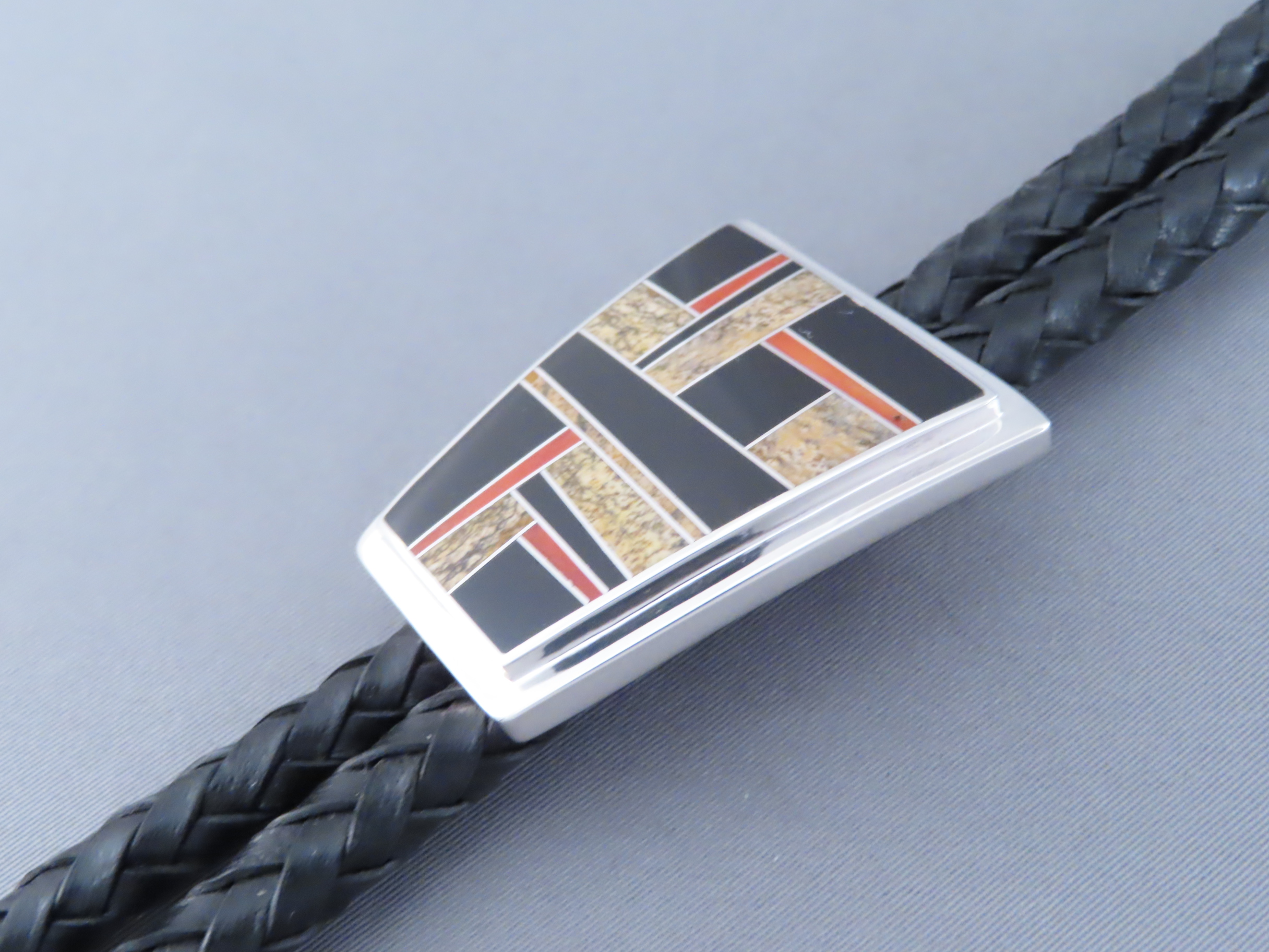 Inlaid Multi-Stone & Coral Bolo Tie