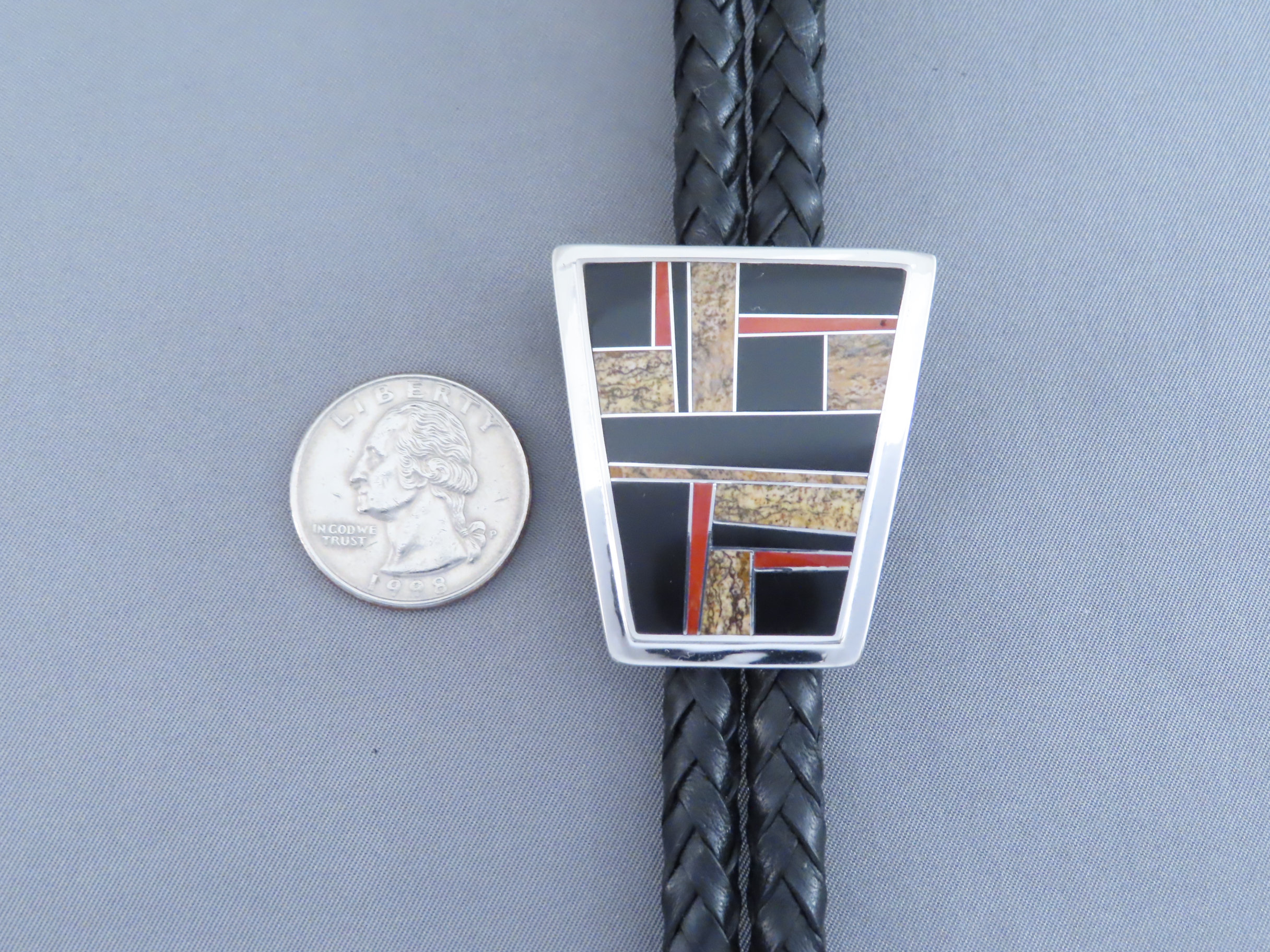 Inlaid Multi-Stone & Coral Bolo Tie
