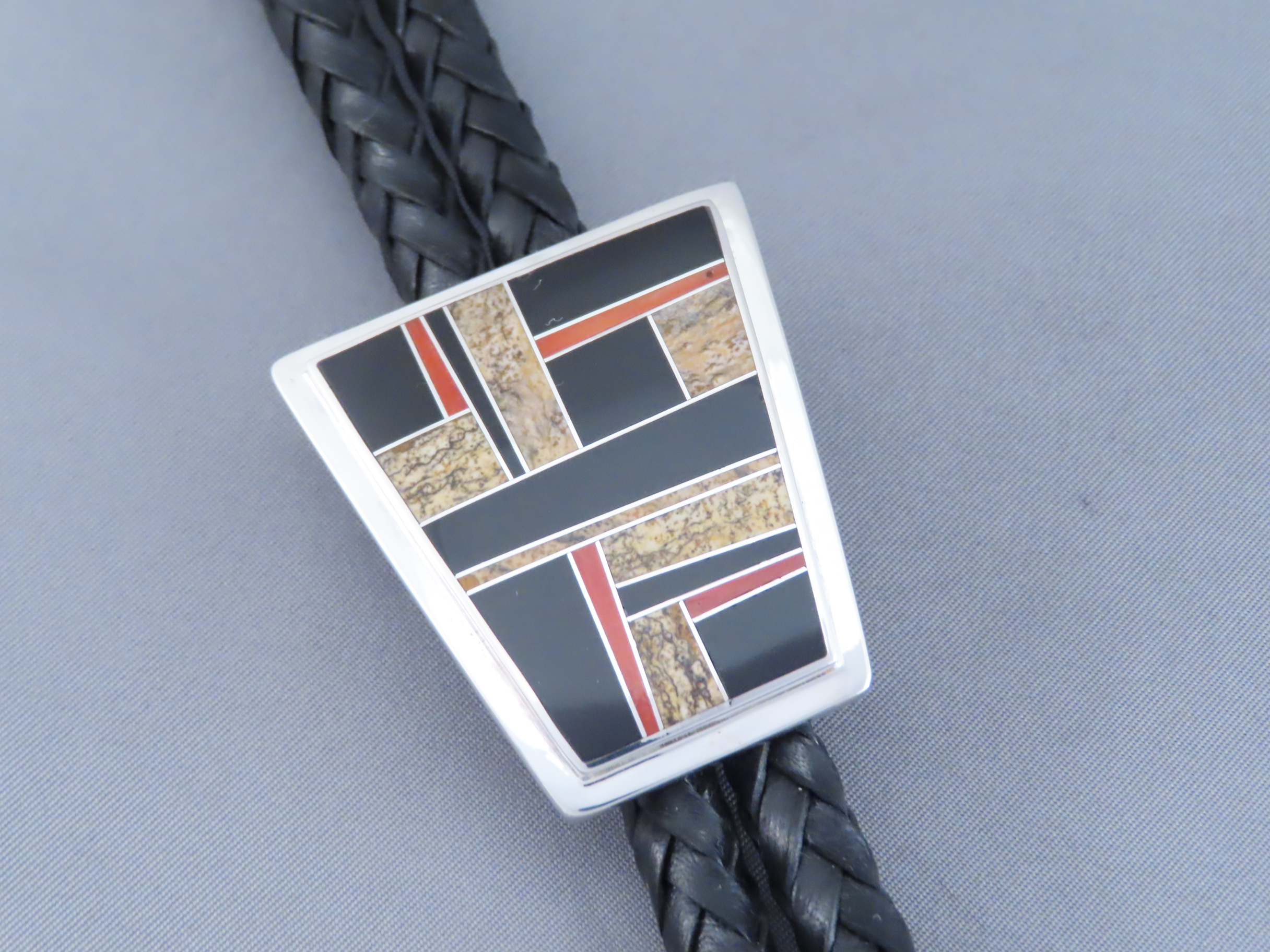 Inlaid Multi-Stone & Coral Bolo Tie