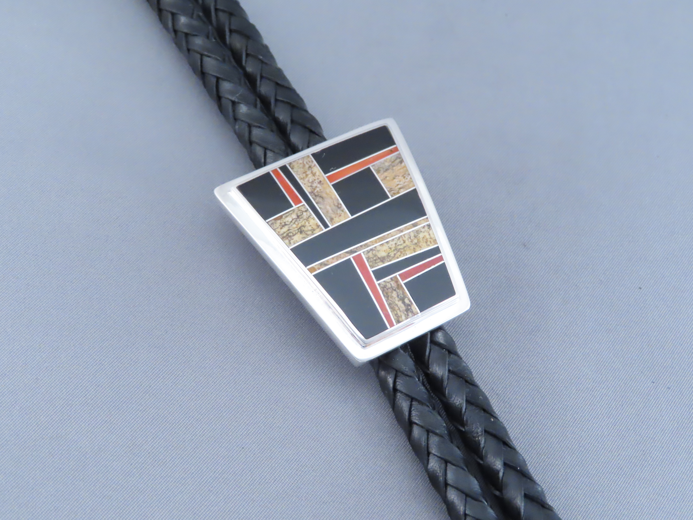 Inlaid Multi-Stone & Coral Bolo Tie