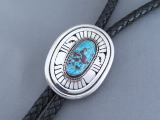 Bolo Tie with Kingman Turquoise by Leonard Nez