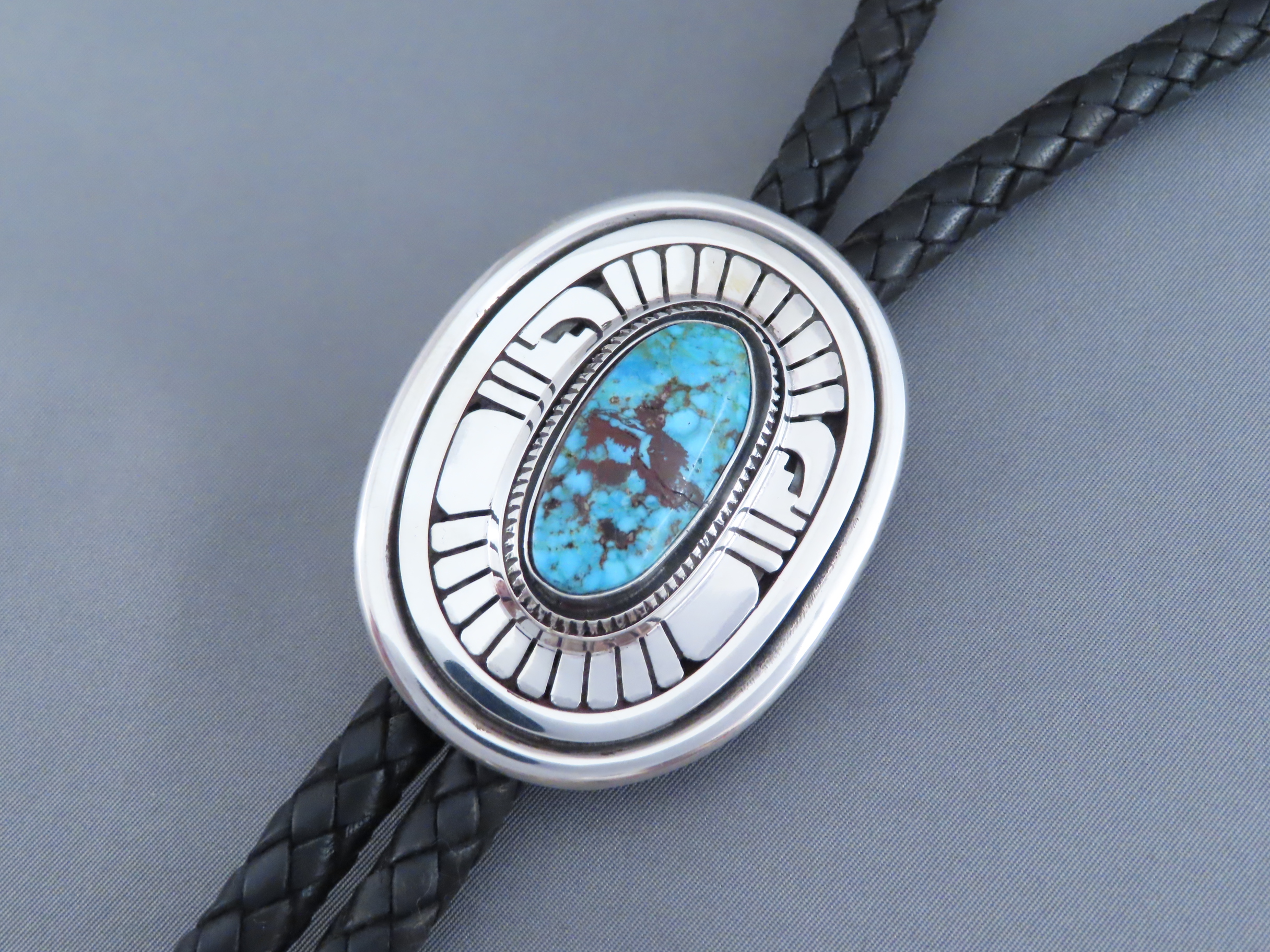 Bolo Tie with Kingman Turquoise by Leonard Nez
