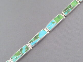 Buy Turquoise Jewelry - Link Bracelet with Sonoran Gold Turquoise Inlay by Navajo Indian jeweler, Tim Charlie $665- FOR SALE