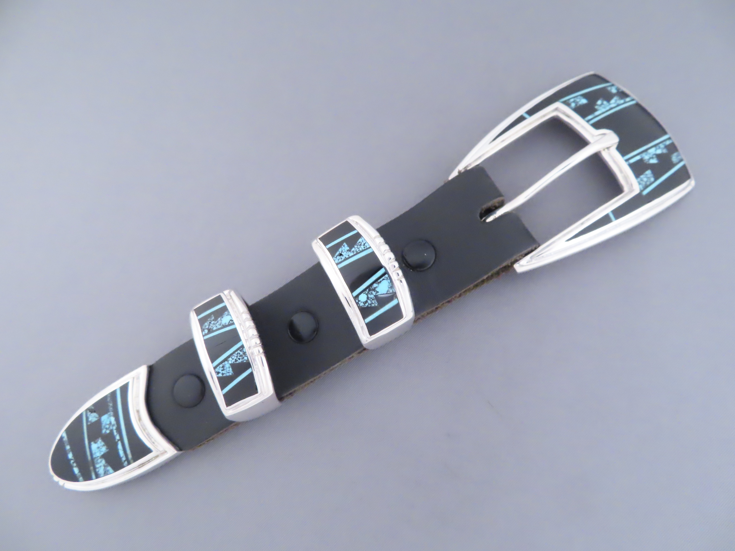 Turquoise & Black Jade Inlay Ranger Buckle Set – VERY FINE Inlay