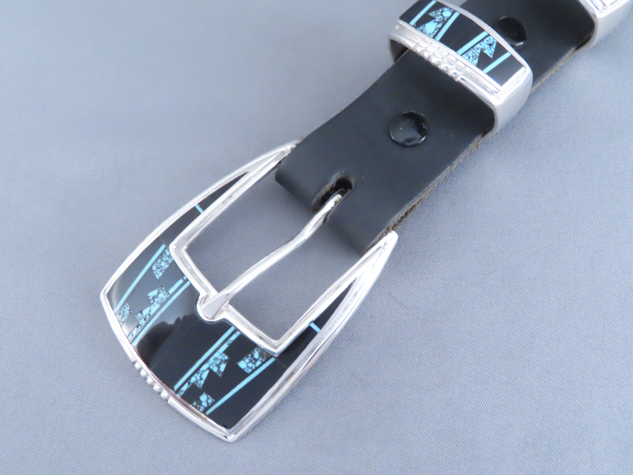 Turquoise & Black Jade Inlay Ranger Buckle Set – VERY FINE Inlay
