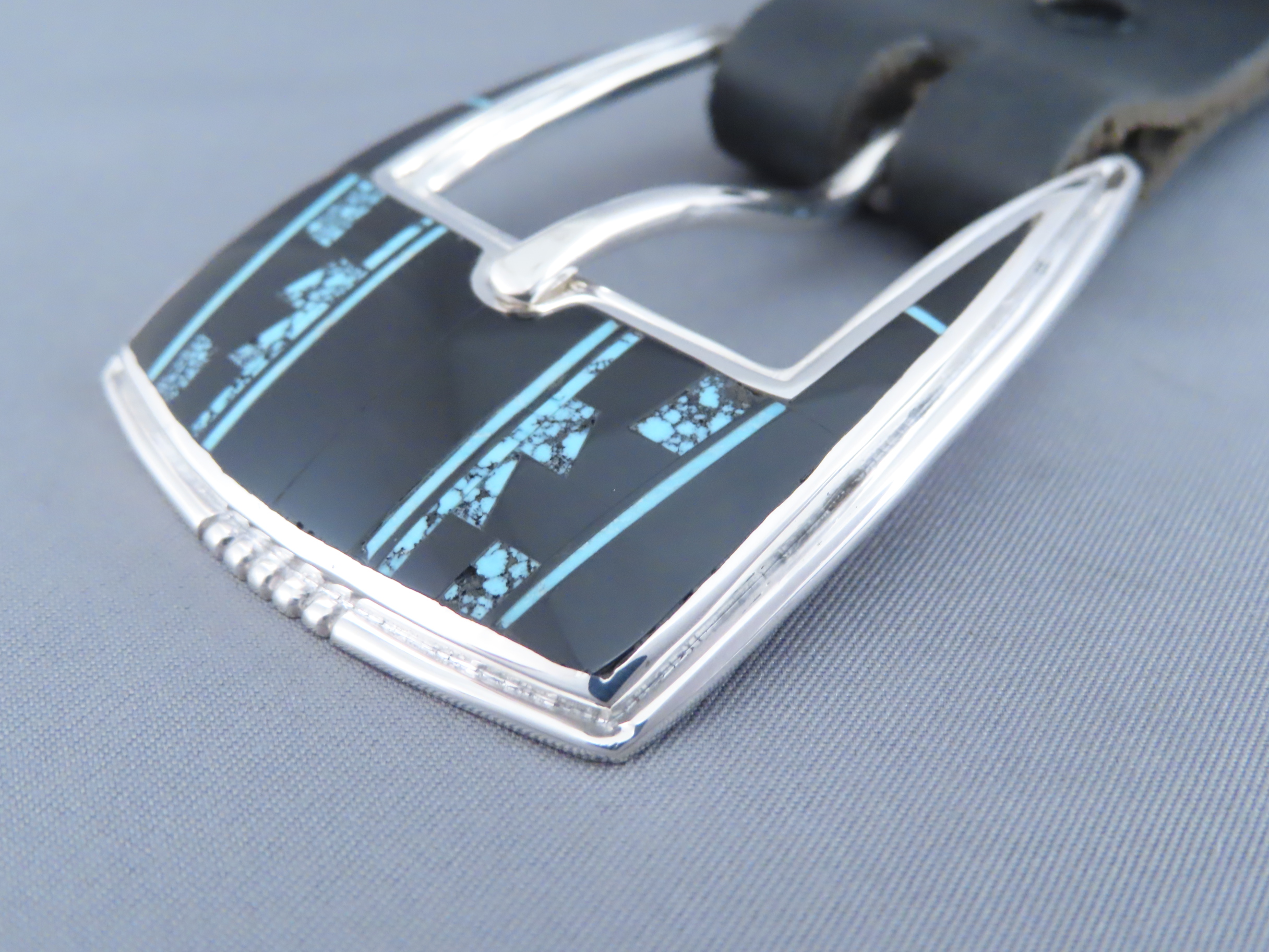 Turquoise & Black Jade Inlay Ranger Buckle Set – VERY FINE Inlay