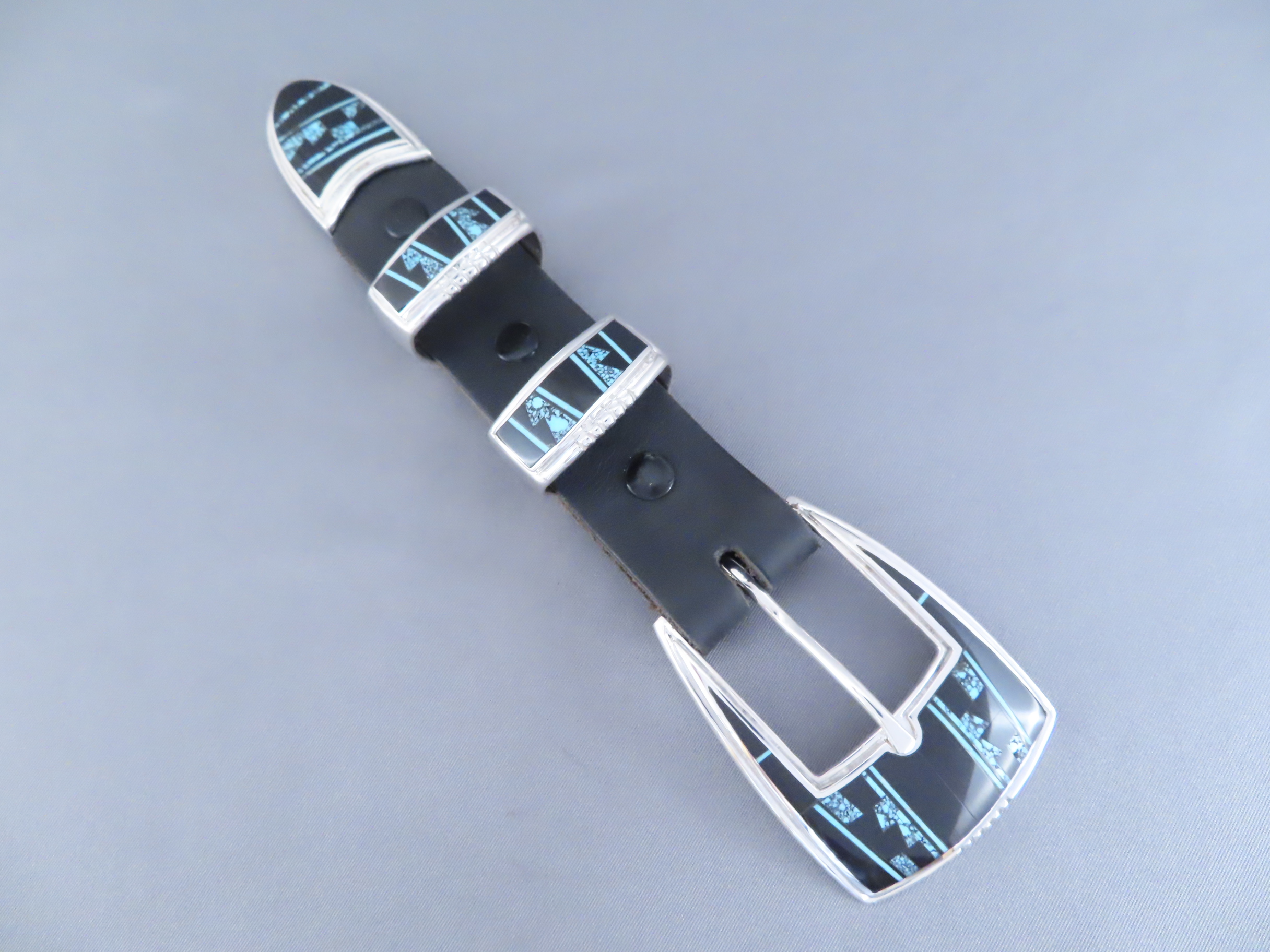 Turquoise & Black Jade Inlay Ranger Buckle Set – VERY FINE Inlay