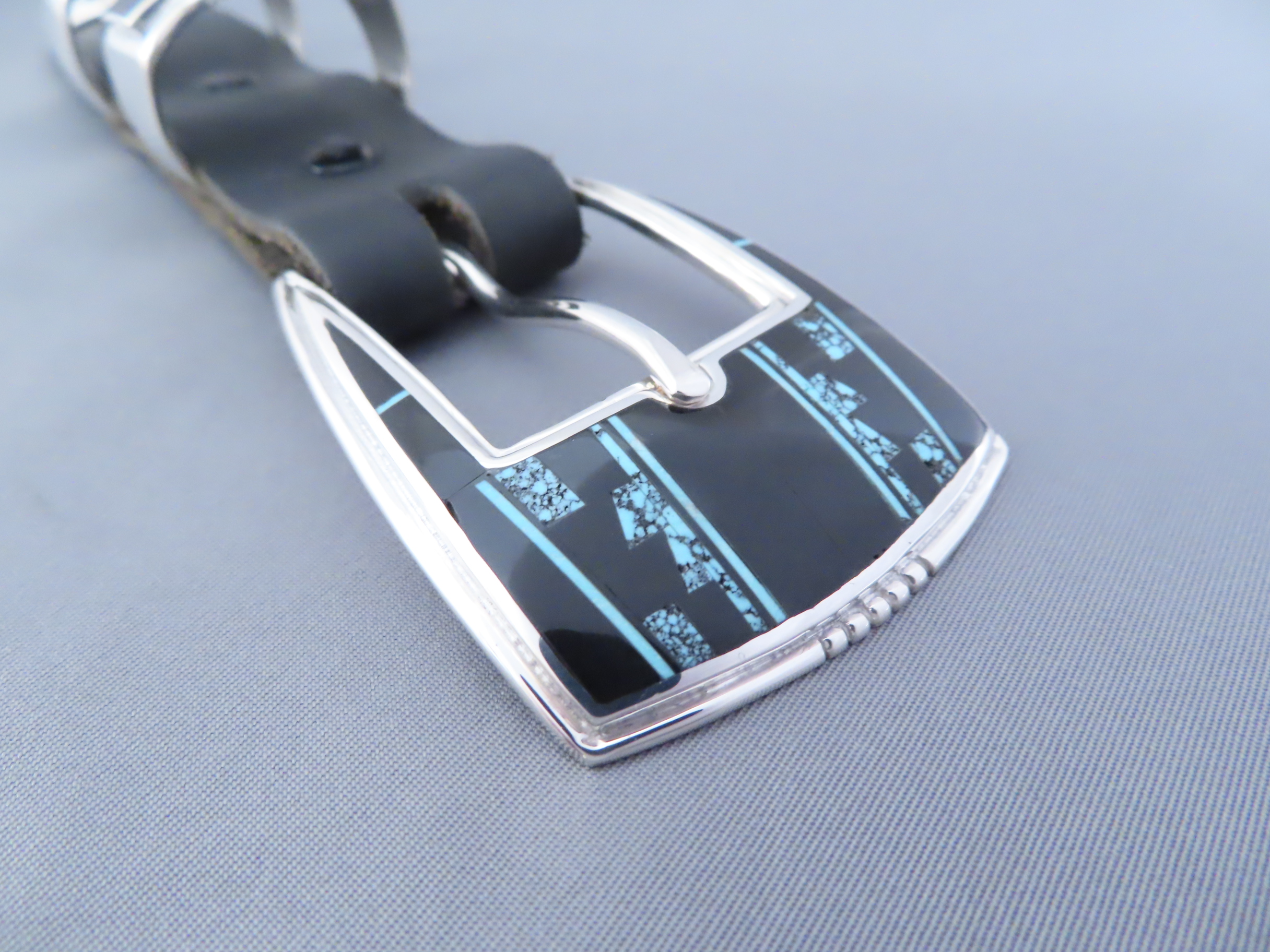 Turquoise & Black Jade Inlay Ranger Buckle Set – VERY FINE Inlay