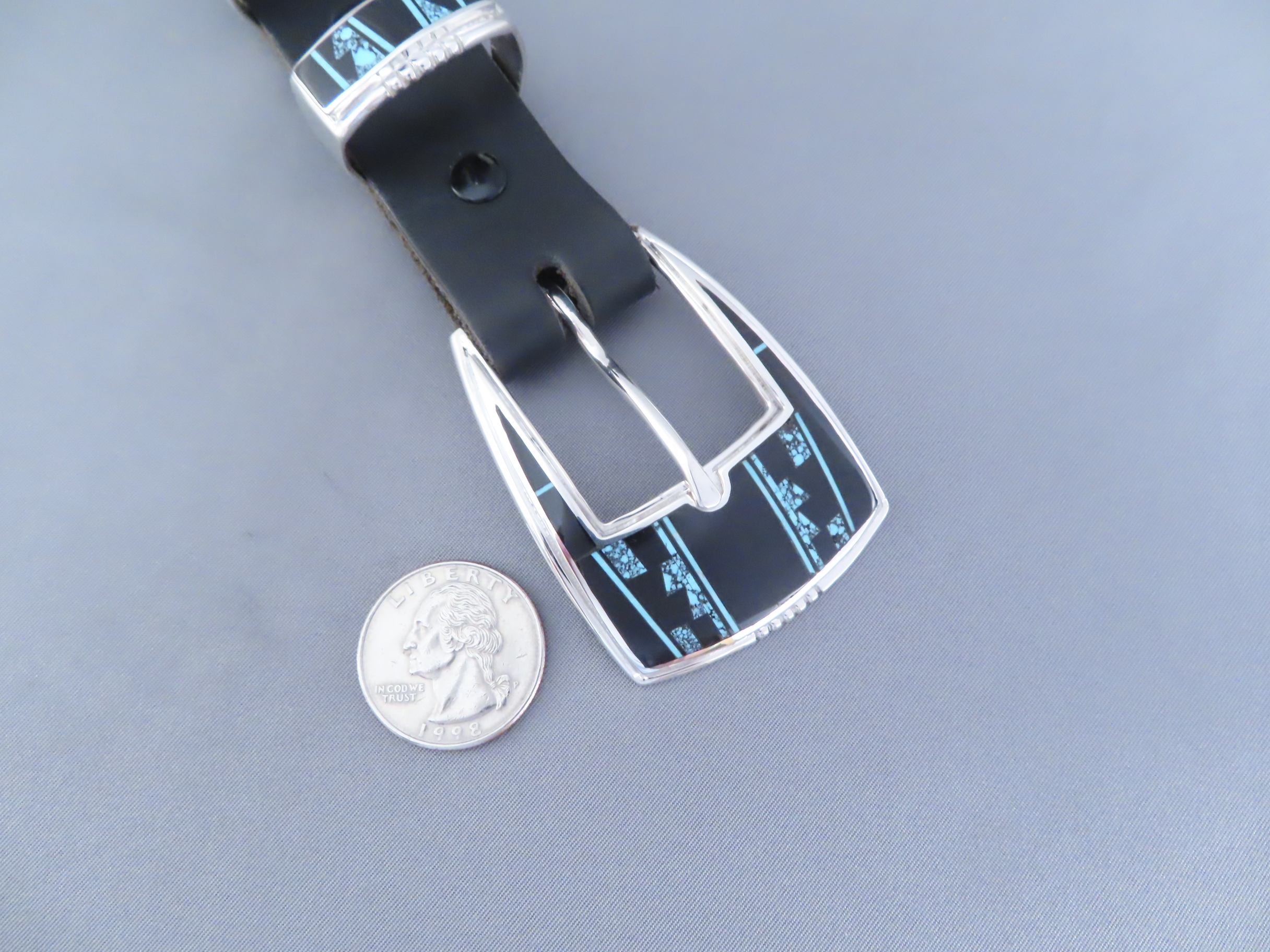 Turquoise & Black Jade Inlay Ranger Buckle Set – VERY FINE Inlay