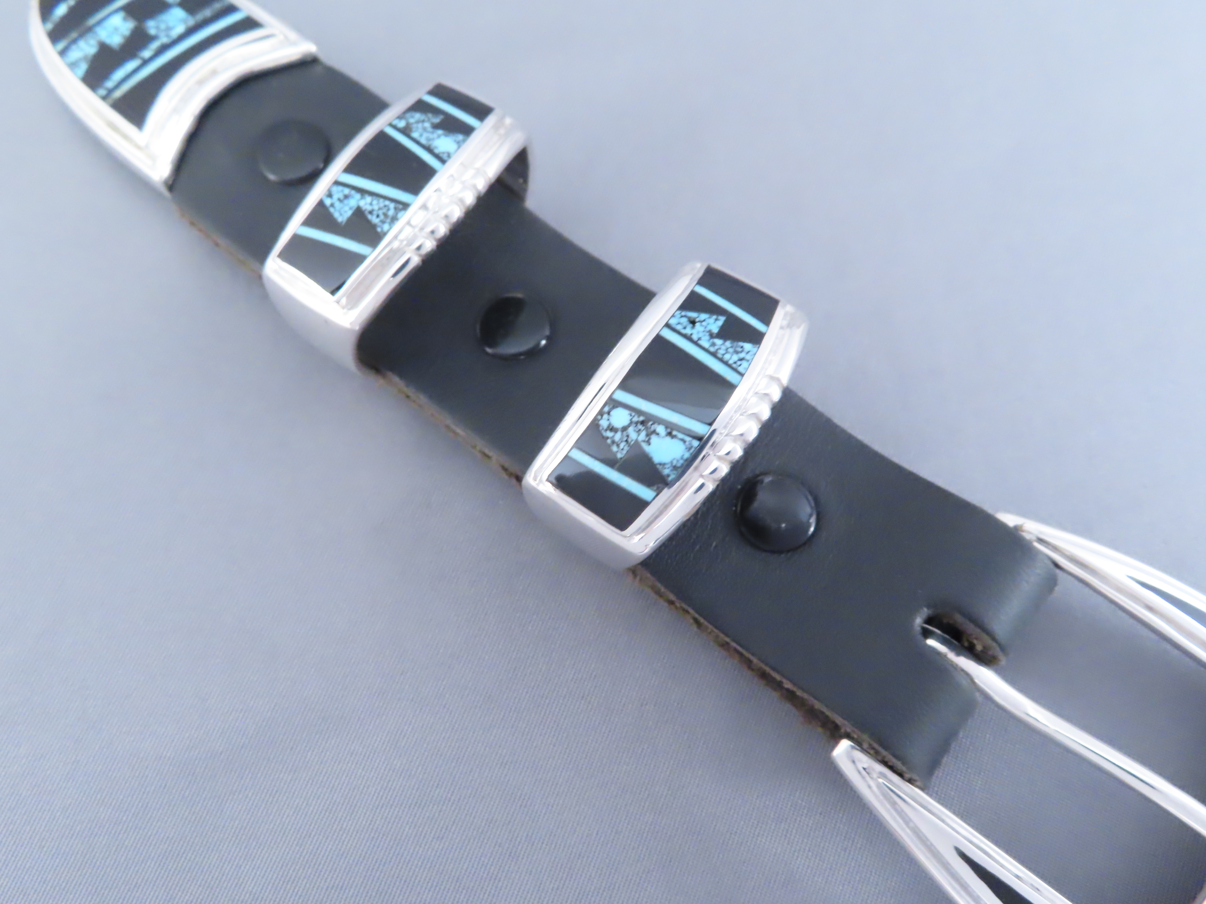 Turquoise & Black Jade Inlay Ranger Buckle Set – VERY FINE Inlay