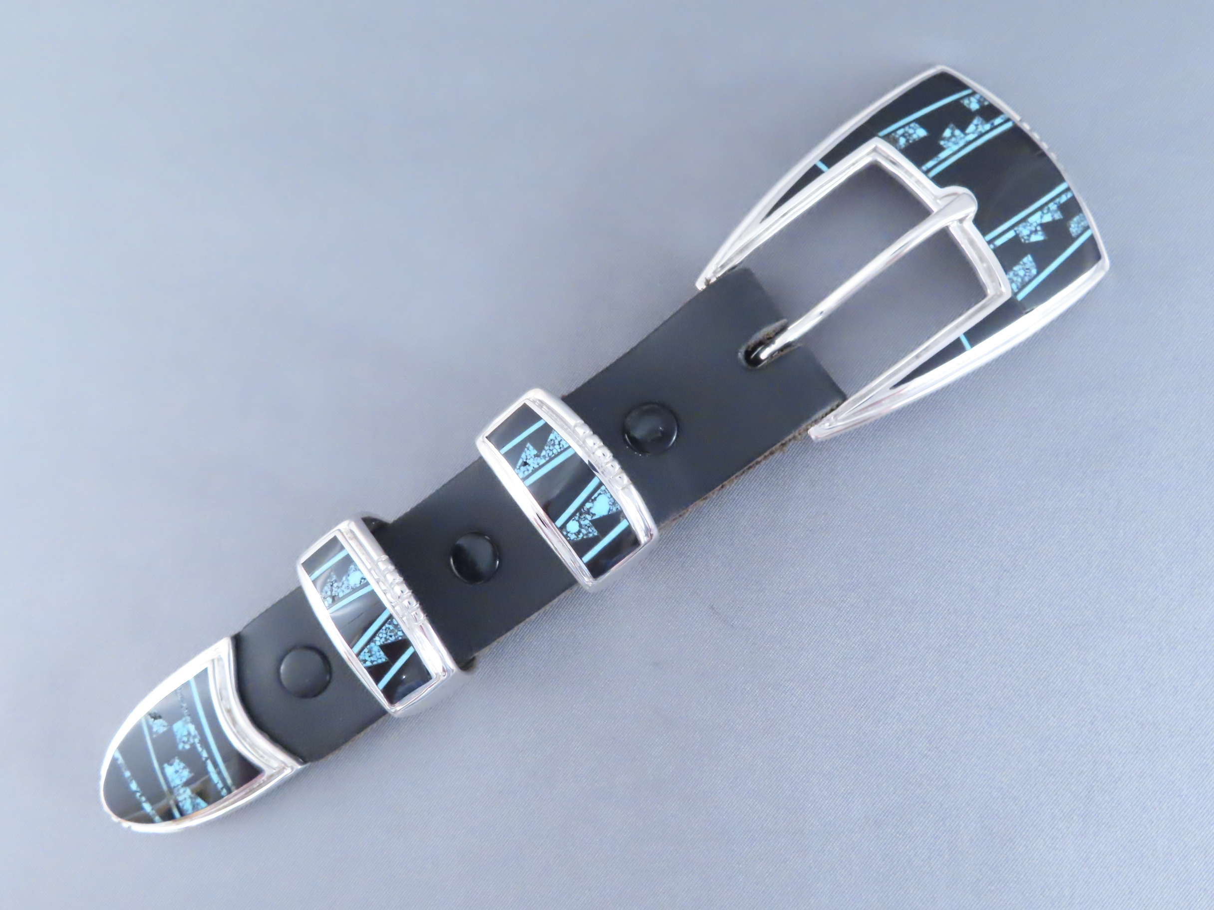Turquoise & Black Jade Inlay Ranger Buckle Set – VERY FINE Inlay