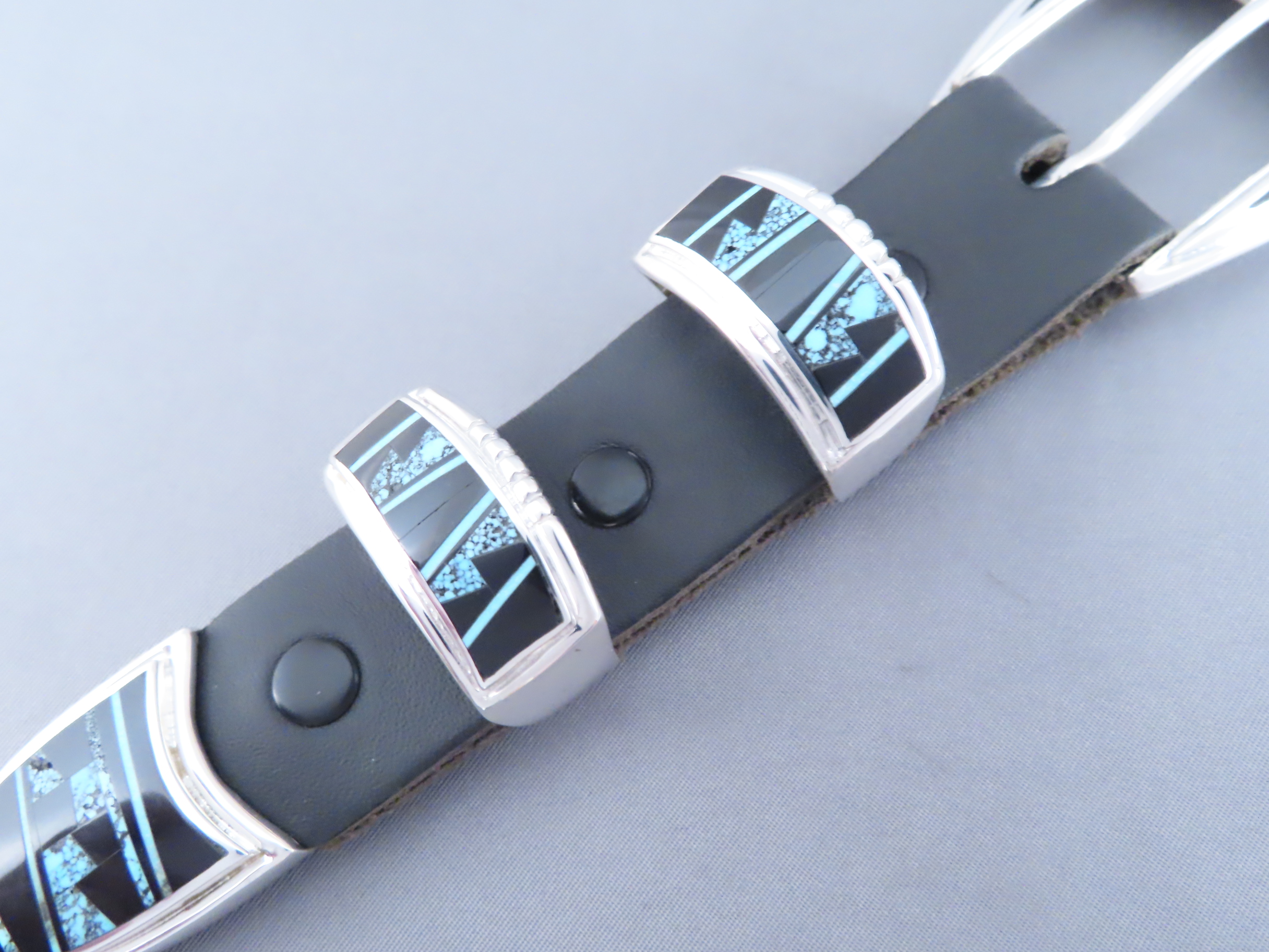 Turquoise & Black Jade Inlay Ranger Buckle Set – VERY FINE Inlay