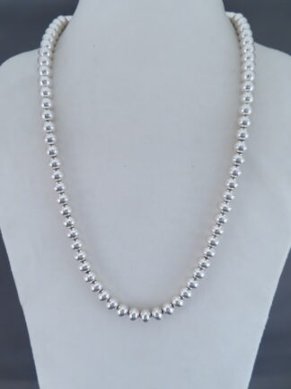 Sterling Silver ‘Navajo Pearls’ Bead Necklace by Artie Yellowhorse (24″)