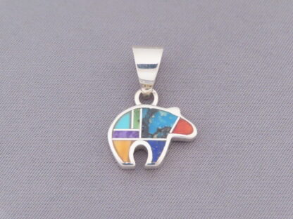 Inlaid Multi-Color Bear Pendant  (small)