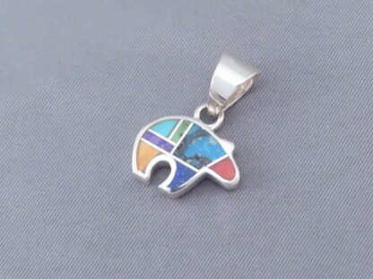 Inlaid Multi-Color Bear Pendant  (small)