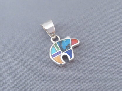 Inlaid Multi-Color Bear Pendant  (small)
