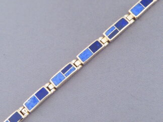 Gold Link Bracelet with Lapis Inlay