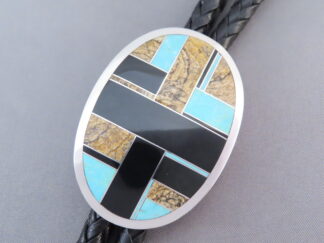 Sterling Silver & Multi-Stone Inlay Bolo Tie featuring Turquoise