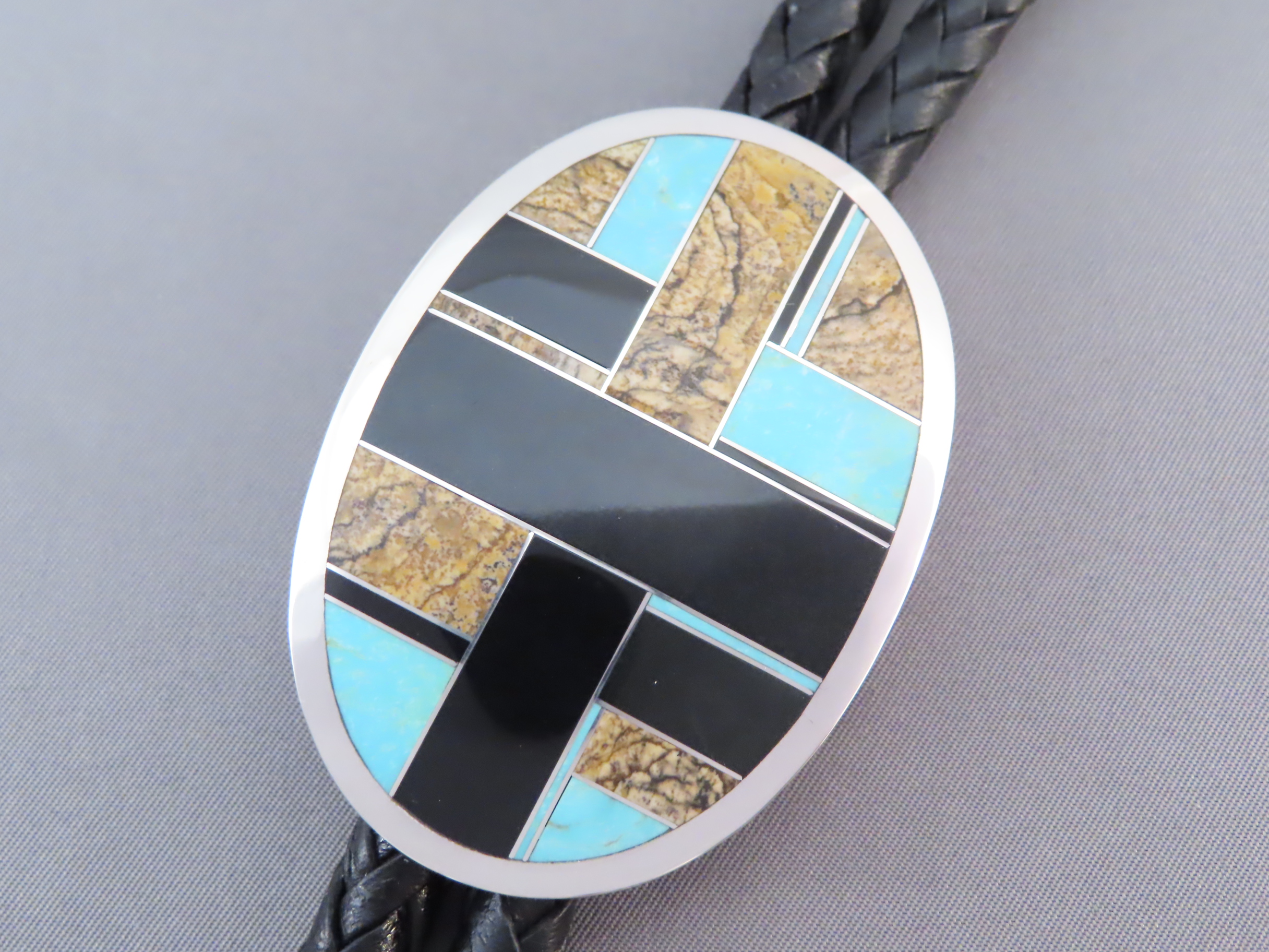 Sterling Silver & Multi-Stone Inlay Bolo Tie featuring Turquoise