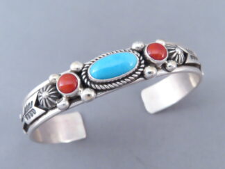 Dainty Coral & Turquoise Bracelet Cuff by Albert Jake