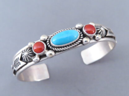 Dainty Coral & Turquoise Bracelet Cuff by Albert Jake