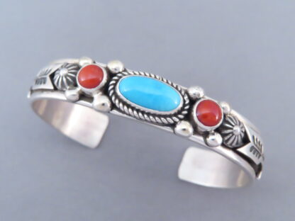 Dainty Coral & Turquoise Bracelet Cuff by Albert Jake