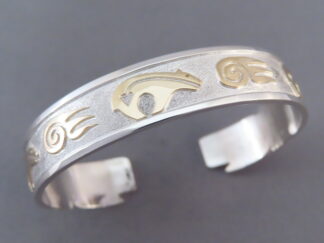 Buy Native American Jewelry - Silver & Gold Bracelet with Bears + Bear Paws by Navajo jeweler, Robert Taylor FOR SALE $1,080-