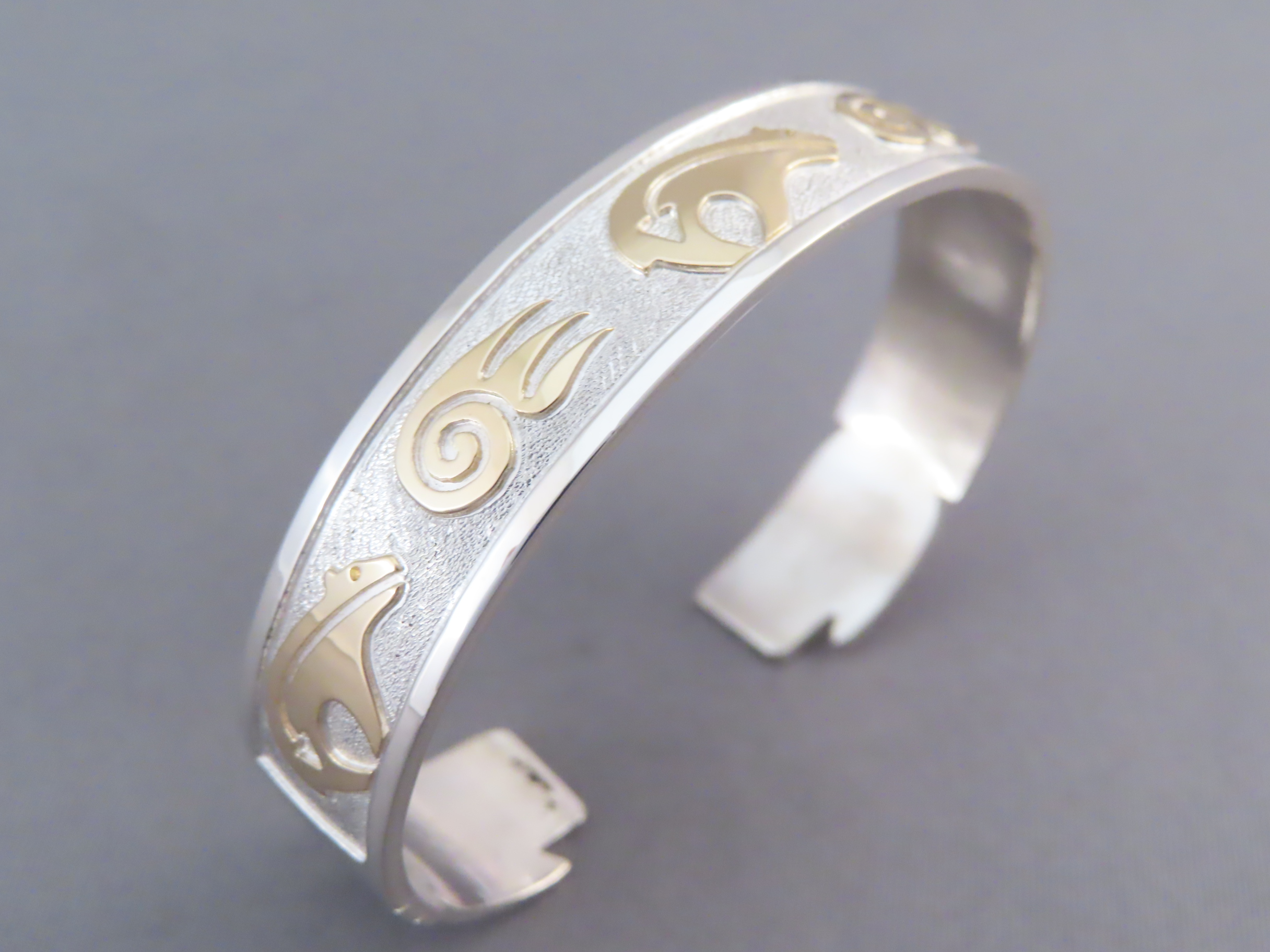 Silver & Gold Cuff Bracelet with BEAR + BEAR PAW Design