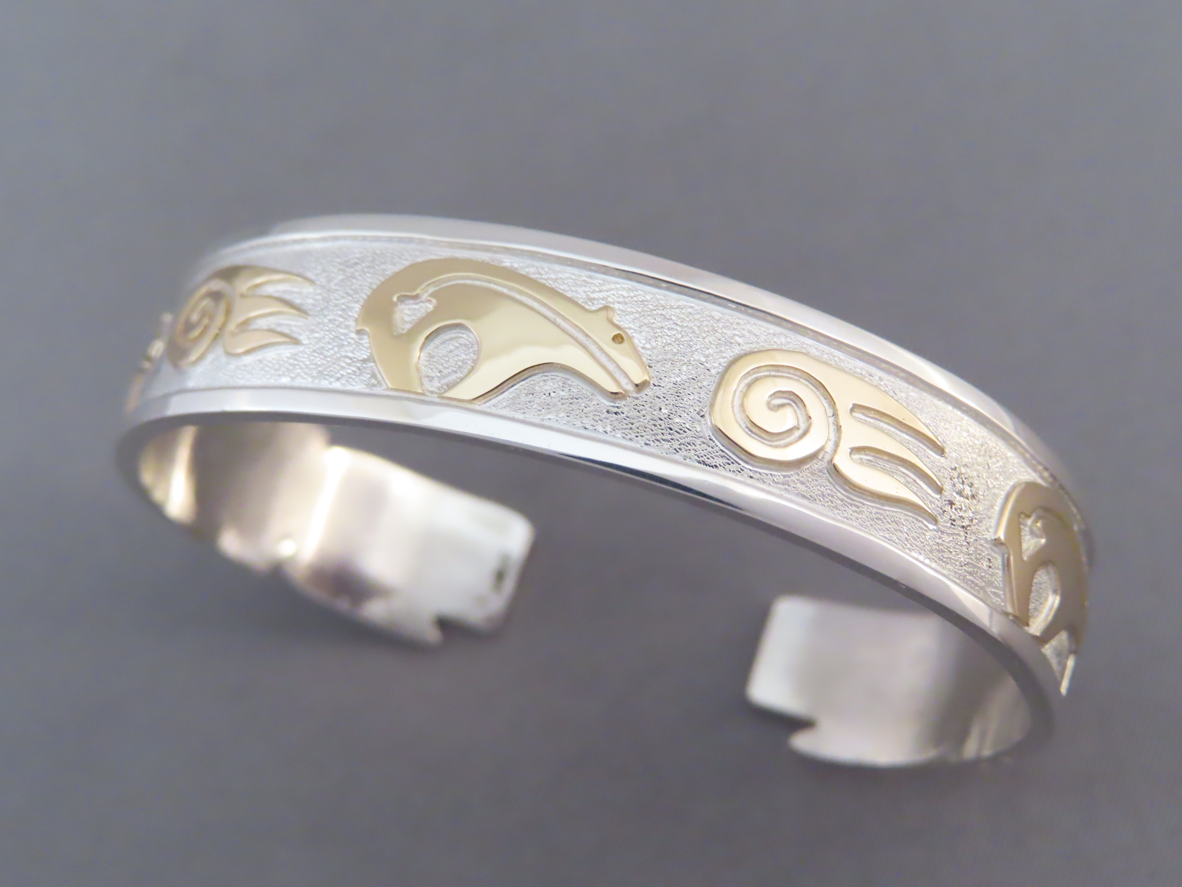 Silver & Gold Cuff Bracelet with BEAR + BEAR PAW Design