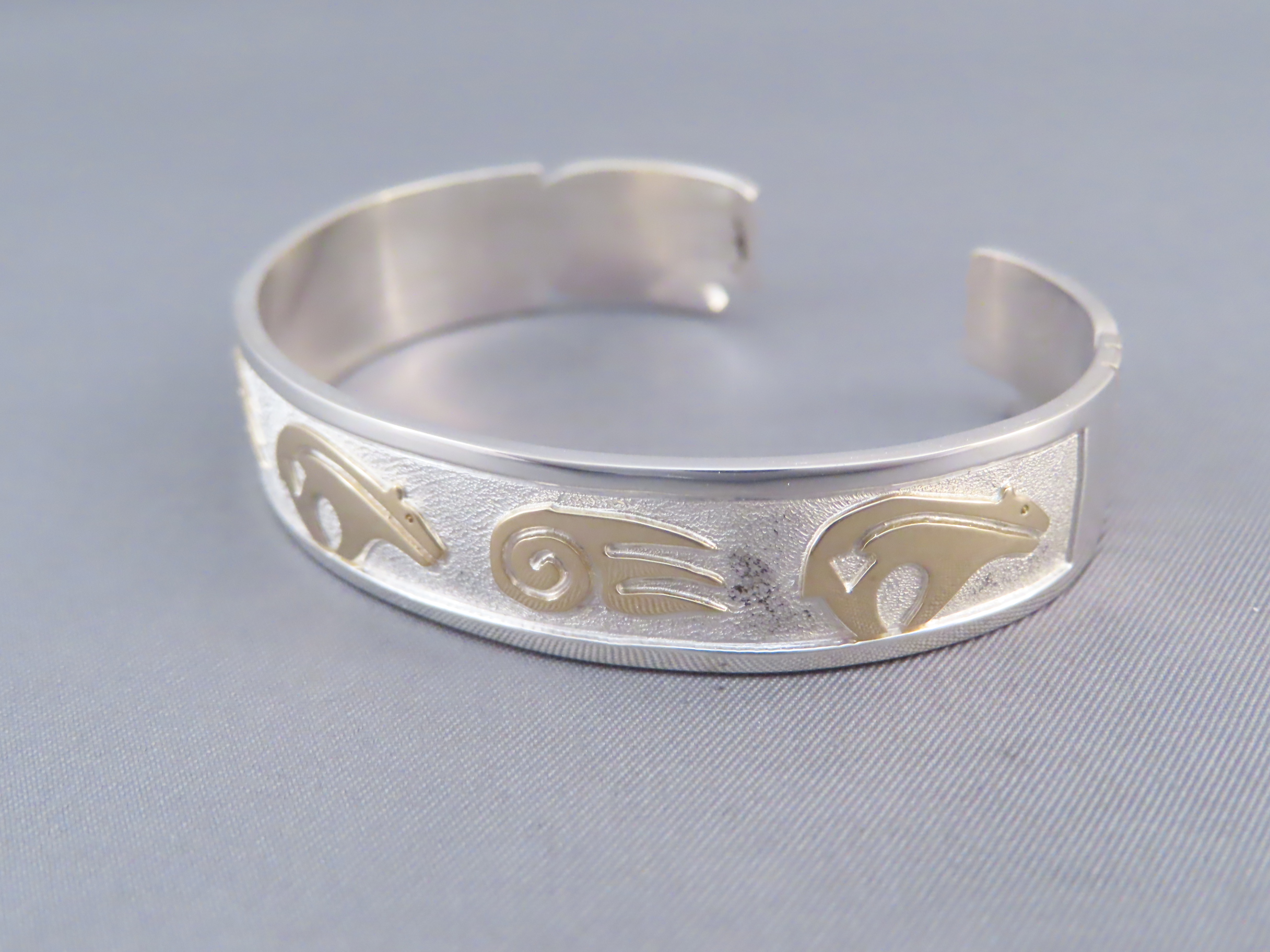 Silver & Gold Cuff Bracelet with BEAR + BEAR PAW Design