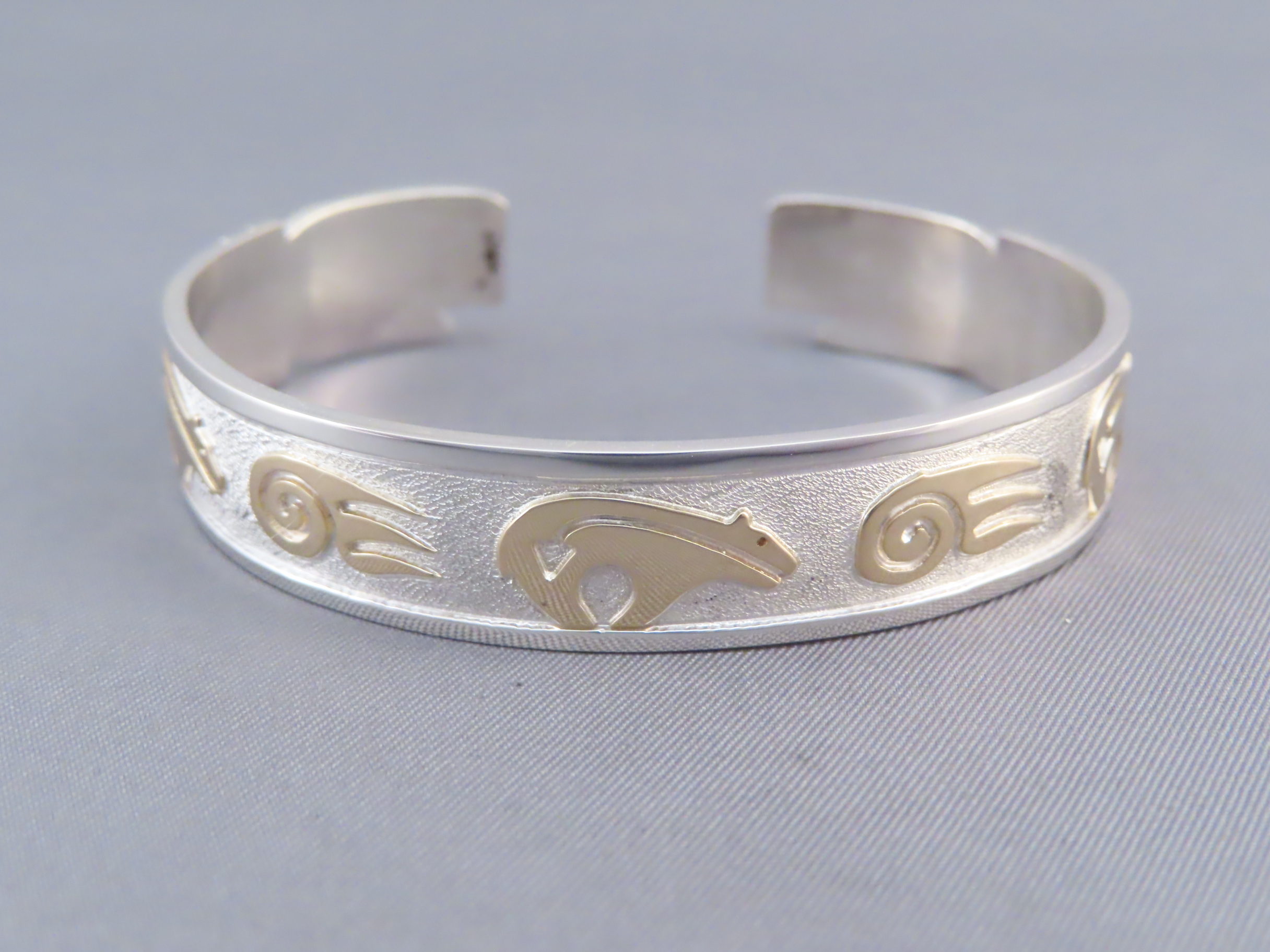 Silver & Gold Cuff Bracelet with BEAR + BEAR PAW Design