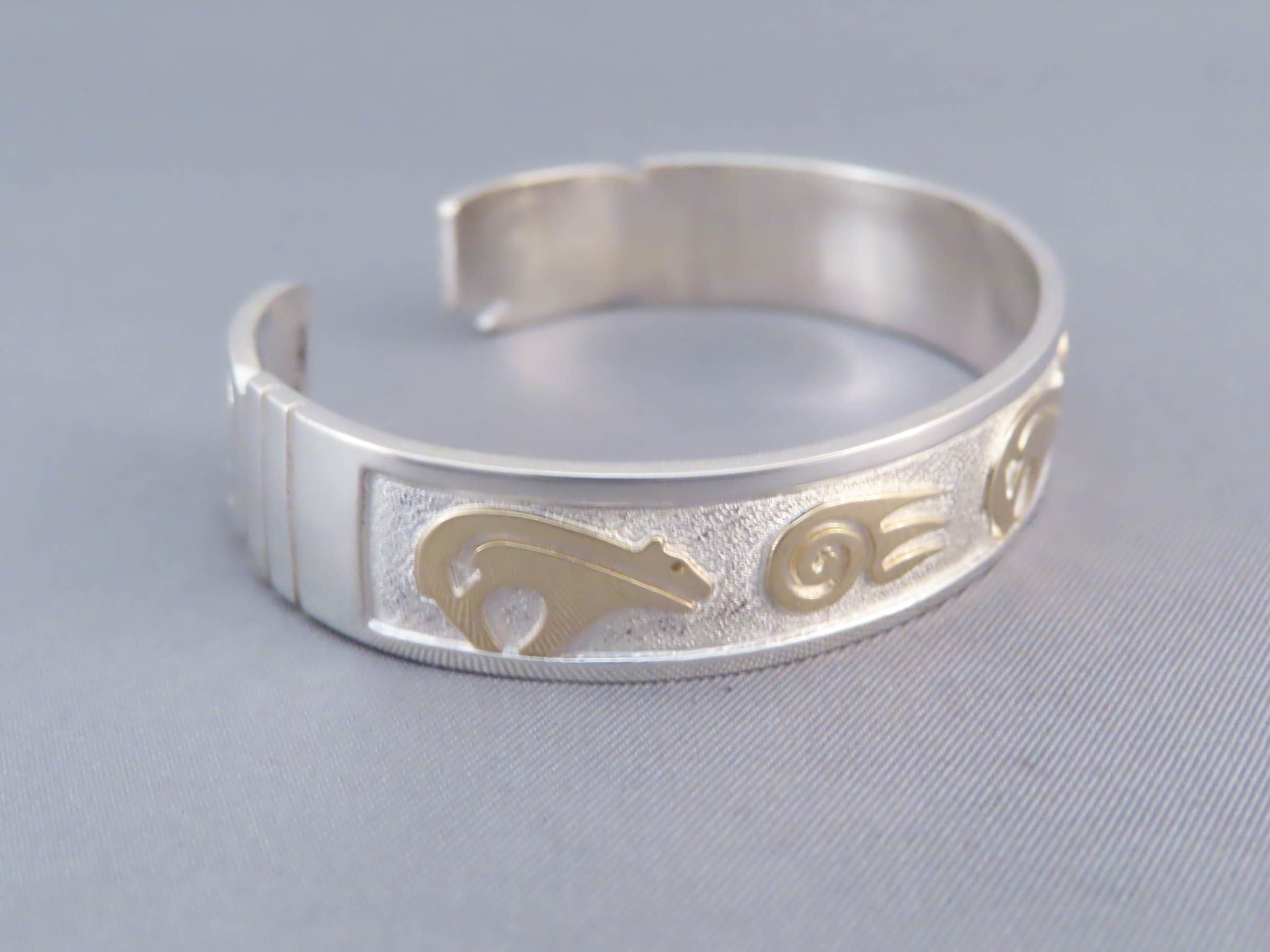 Silver & Gold Cuff Bracelet with BEAR + BEAR PAW Design
