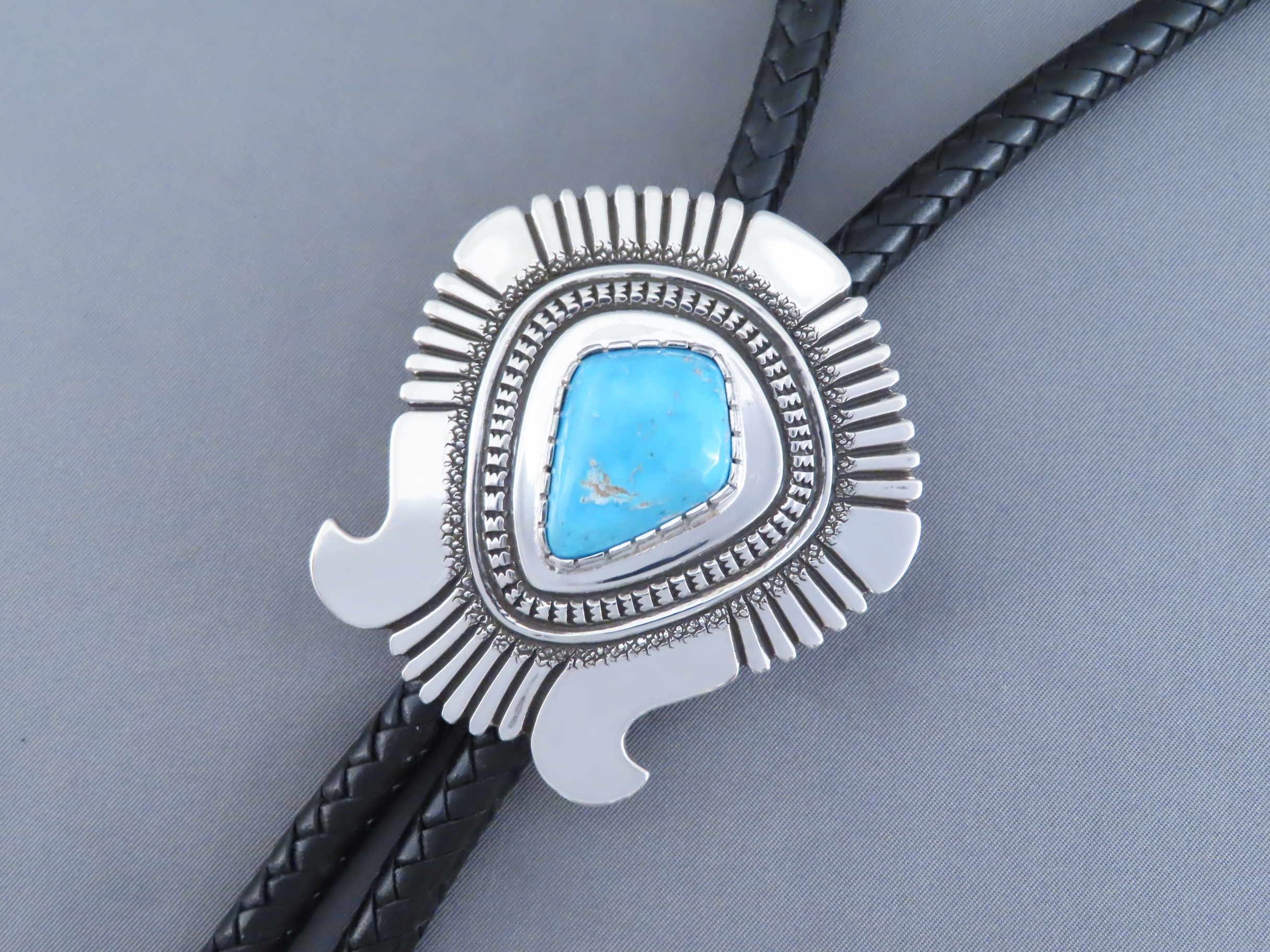 Blue Gem Turquoise Bolo Tie by Leonard Gene