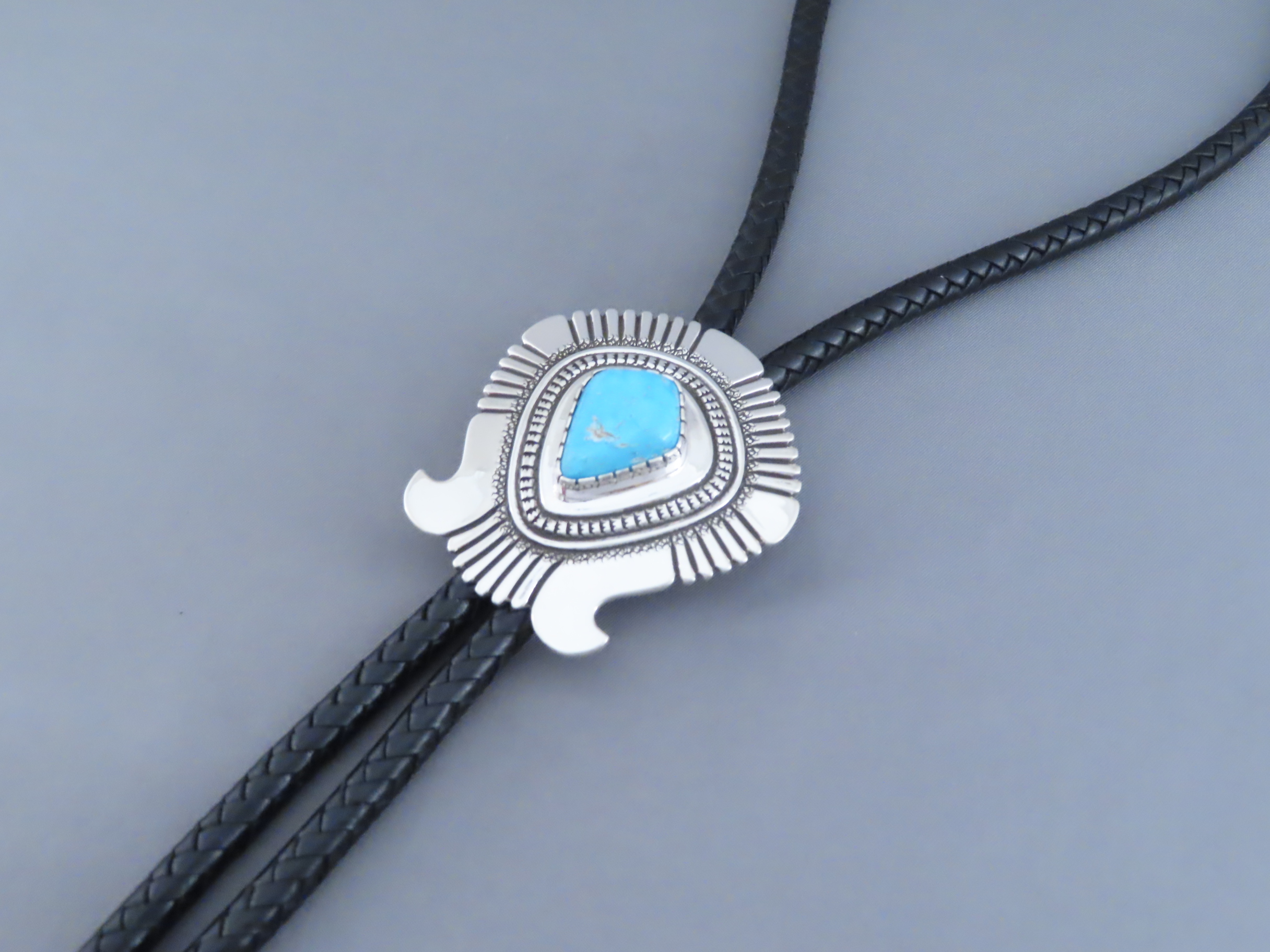 Blue Gem Turquoise Bolo Tie by Leonard Gene