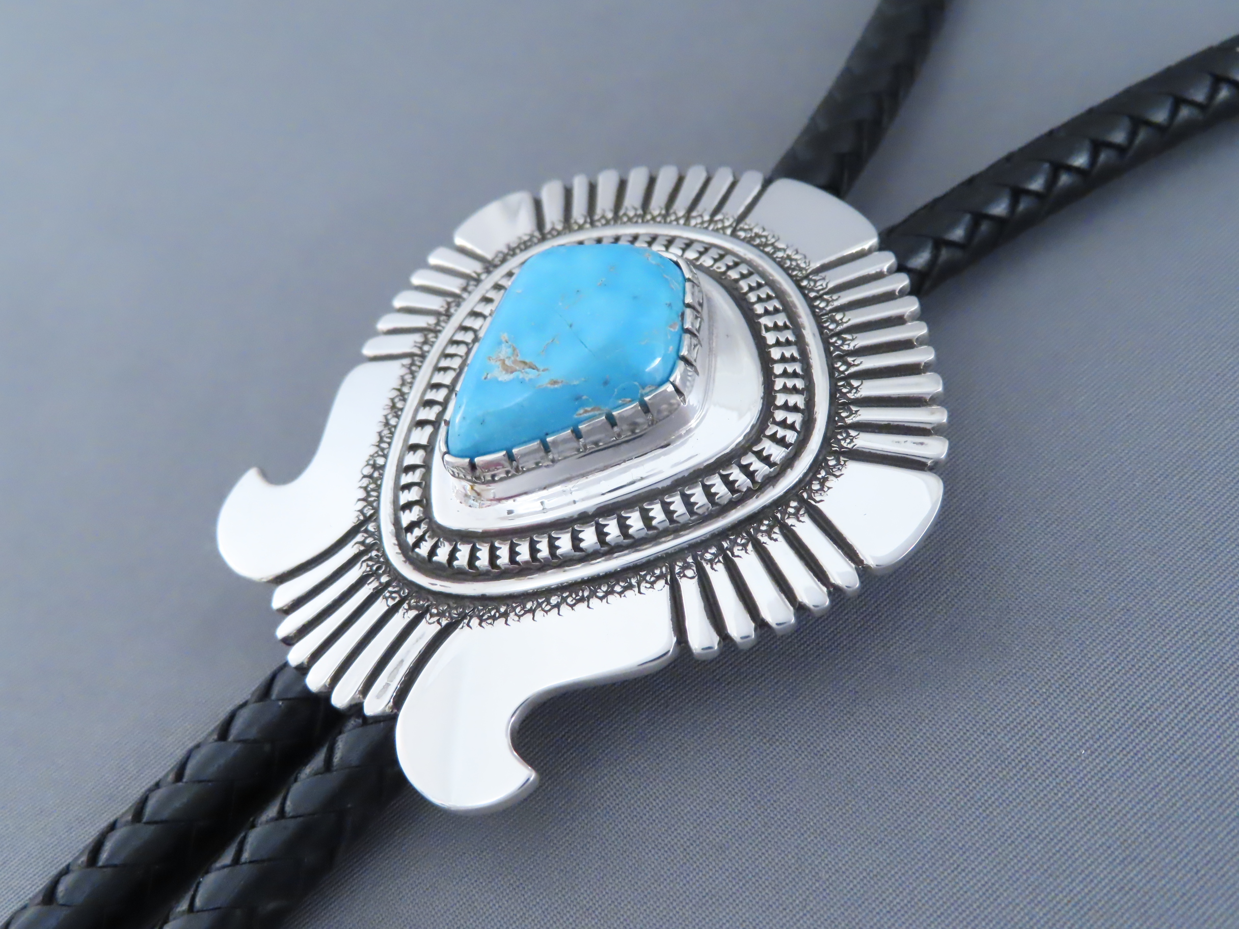 Blue Gem Turquoise Bolo Tie by Leonard Gene