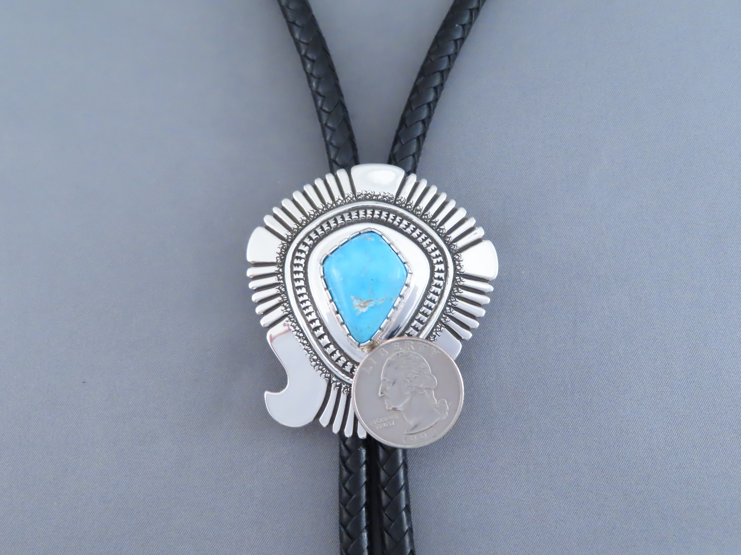 Blue Gem Turquoise Bolo Tie by Leonard Gene