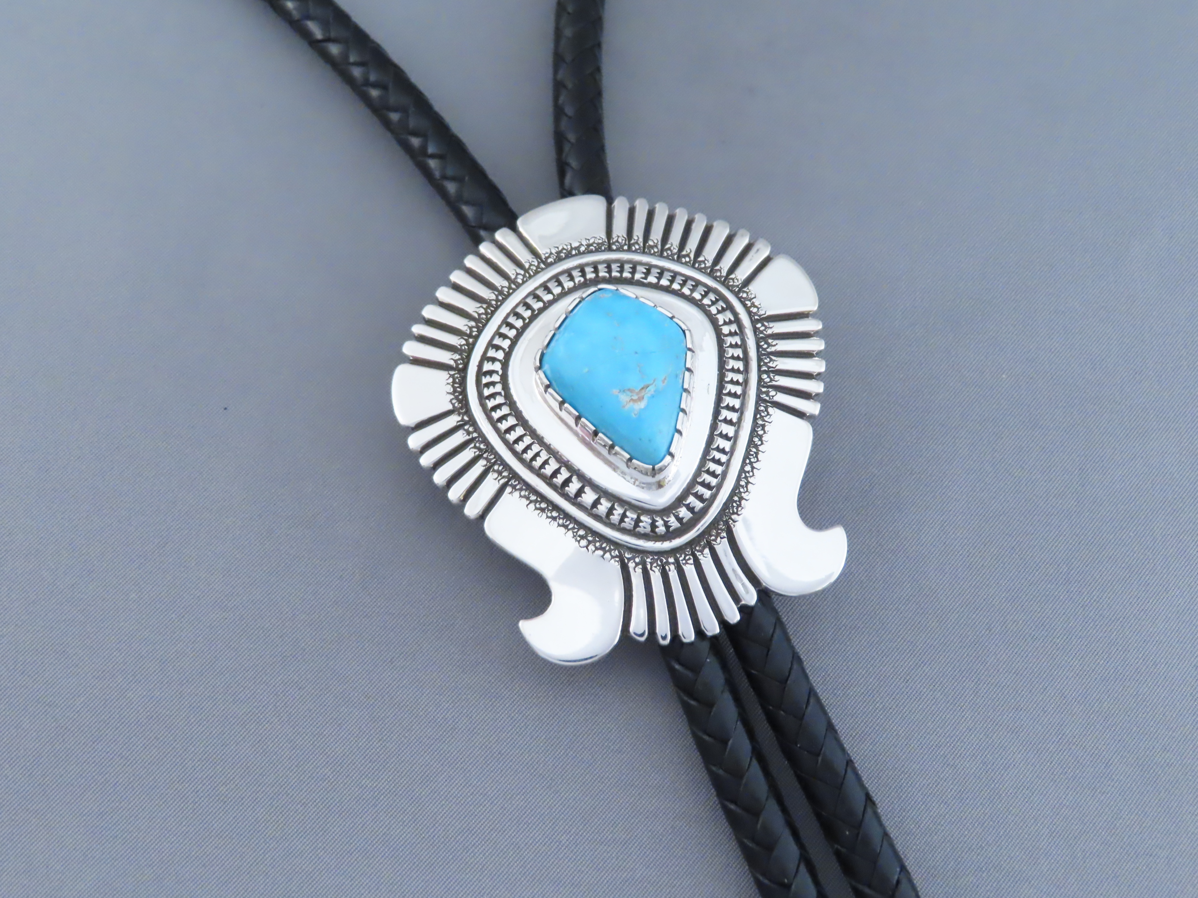 Blue Gem Turquoise Bolo Tie by Leonard Gene
