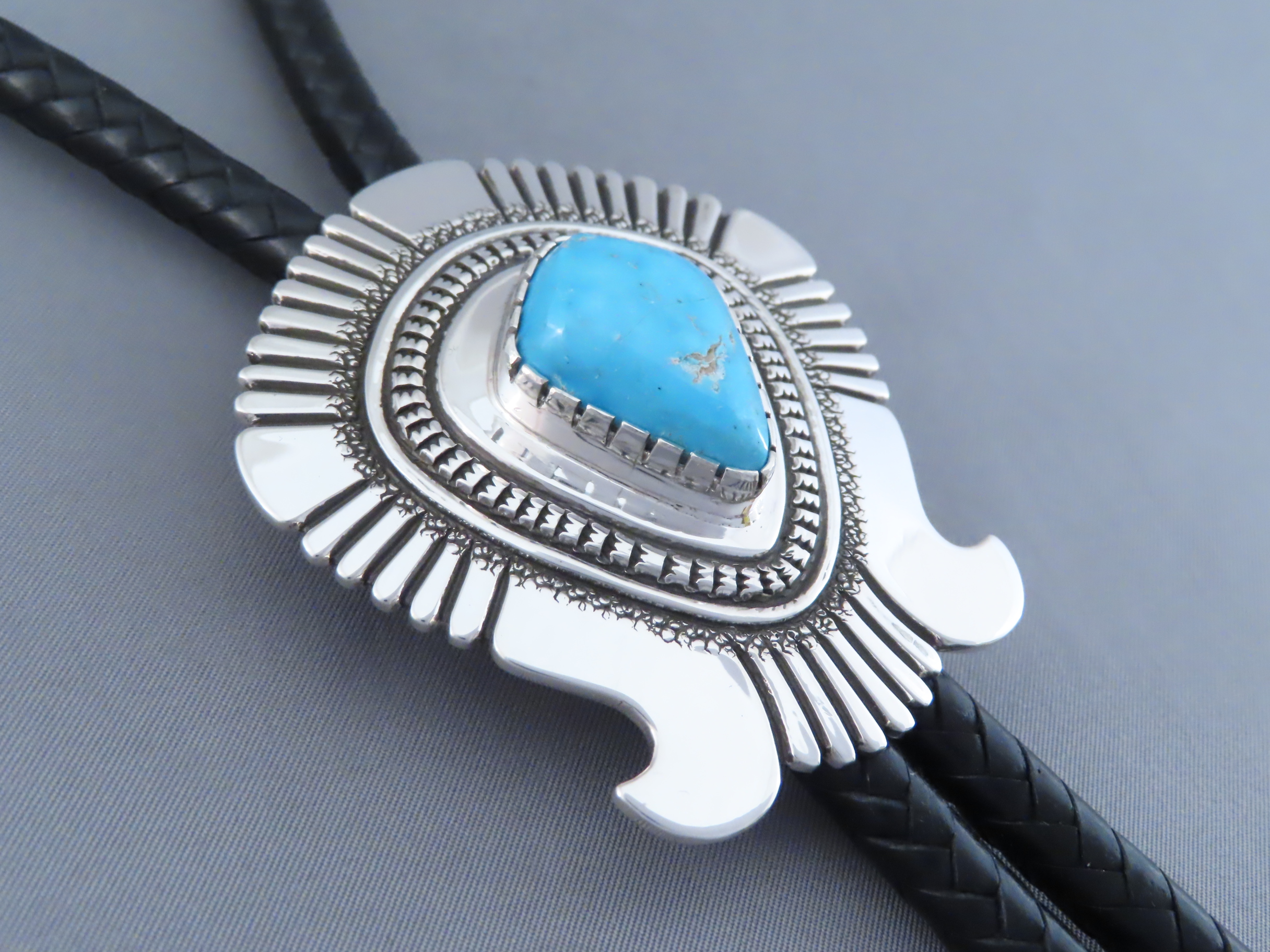 Blue Gem Turquoise Bolo Tie by Leonard Gene