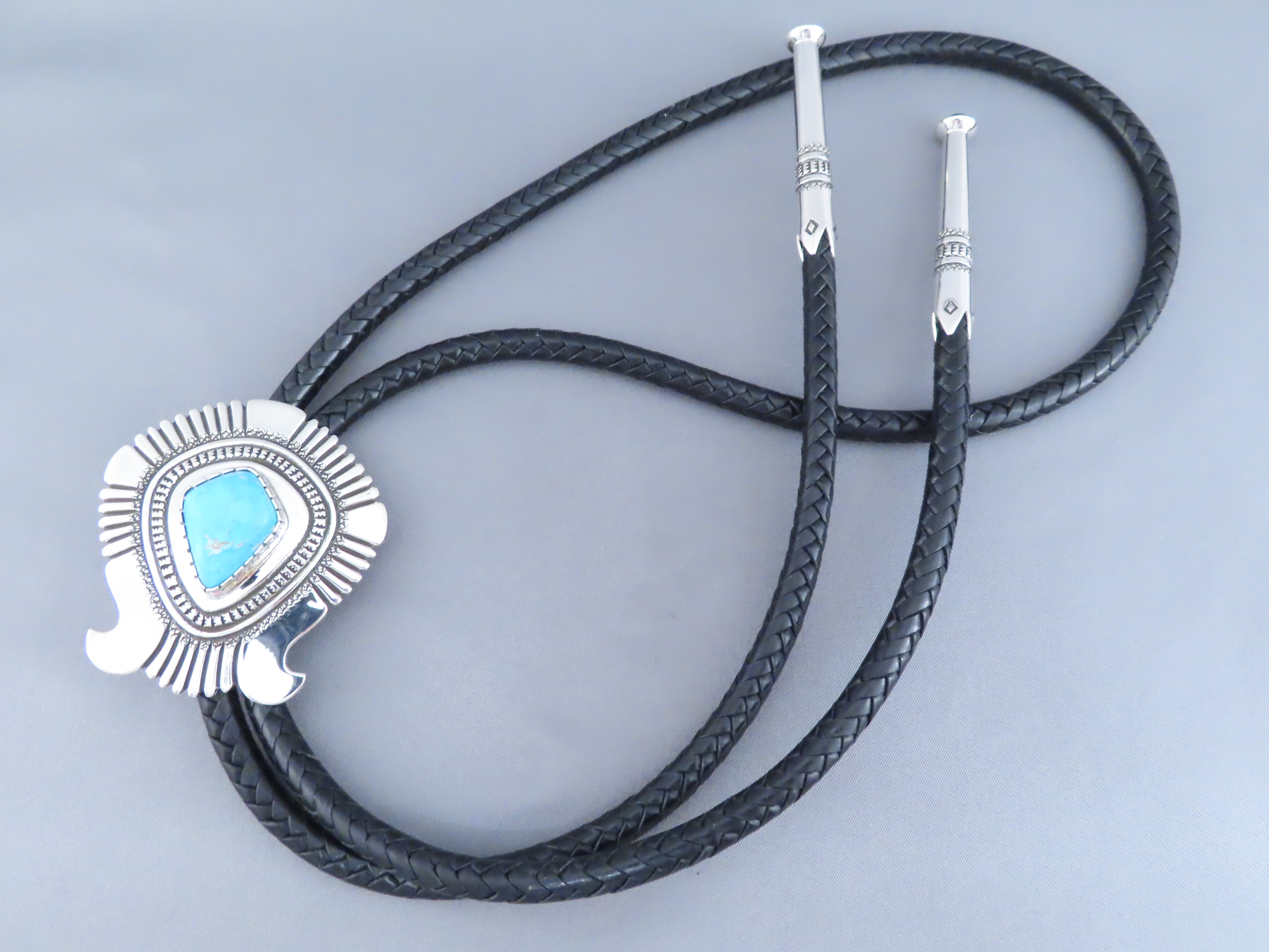 Blue Gem Turquoise Bolo Tie by Leonard Gene